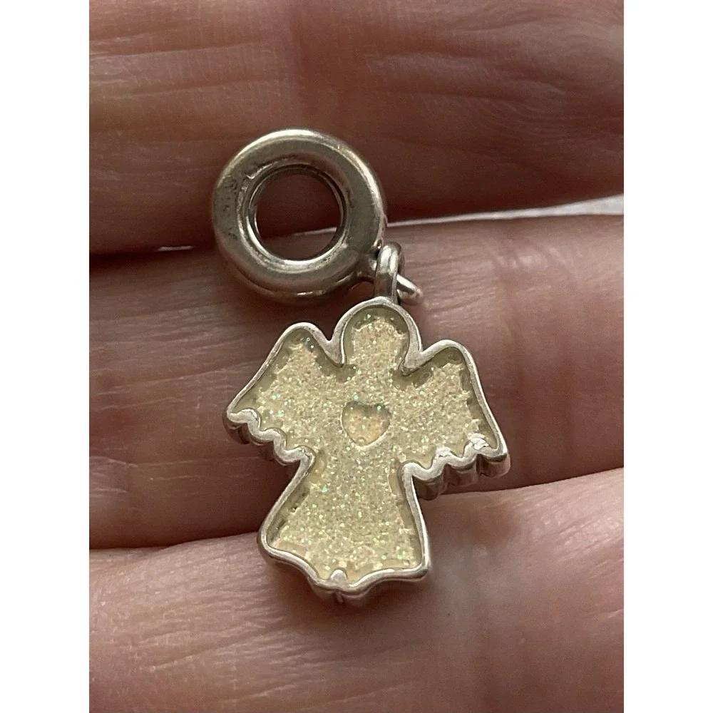 retired Pandora Snow Angel Glitter Enamel Dangle Charm ALE 925 Sterling Silver